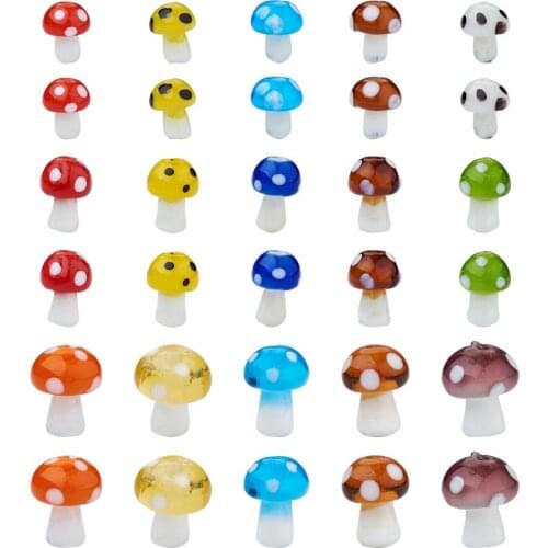 DIY Cute Mushroom Handmade Lampwork Beads for Jewelry Making Stretch Bracelet Earrings Loose Bead Jewelry Supplies Kit 84pcs/Box
