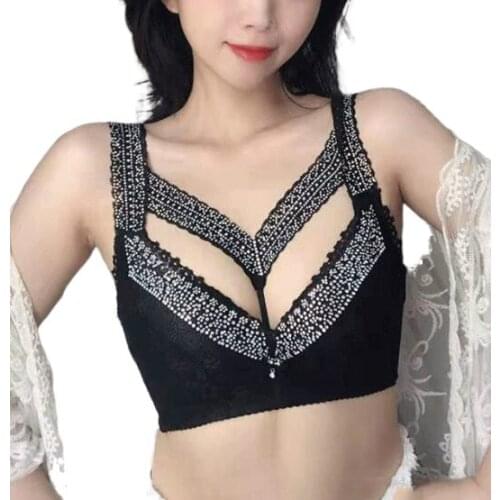 V neck womens wireless bra sexy femme rhinestones bra camisole lady sexy gemstones bead work bra femme underdear
