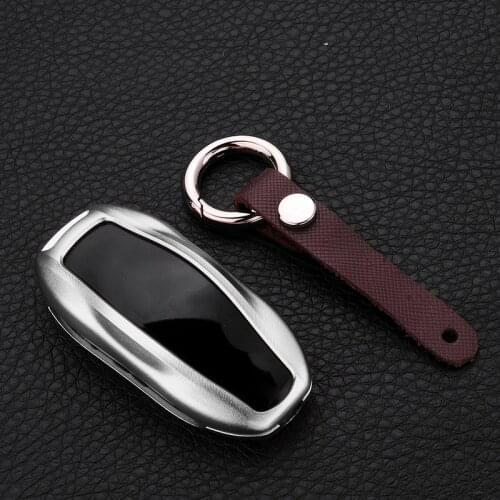 Aluminum Alloy Car Key Case Shell Cover with Key Chain for Tesla Model S Model 3 Premium Aluminum Metal