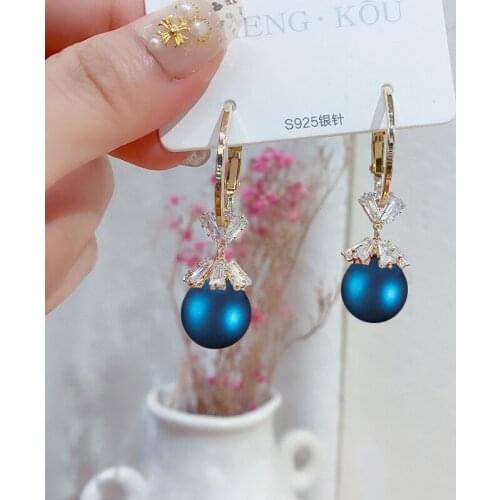 Zircon Pearl Cats Eye Long Anti Allergy Earrings Fashion Trend New Celebrity Earrings