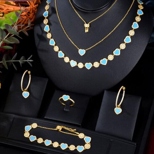 GODKI Fashion Luxury Heart Necklace Earring Sets Jewelry Set For Women Wedding Party Full Zircon Dubai Bridal jewelry Set 2020