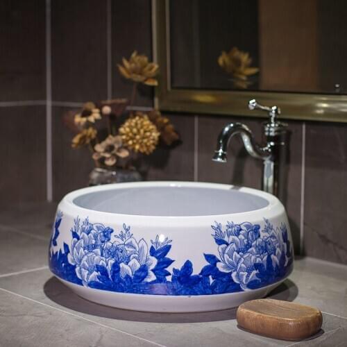 Ceramic Counter Top Wash Basin Cloakroom Hand Painted Vessel Sink bathroom sinks decorated ceramic wash basin bathroom sinks