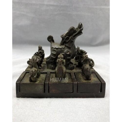 China Copper Statue 9 Dragon Seal Metal Crafts Home Decoration