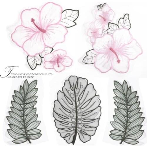 Big Size Lucency Lace Grenadine Flower Leaf Iron on Embroidery Patches for Clothing DIY
