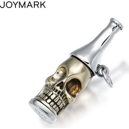 925 Sterling Silver Pendant Personalized Silver Inlaid Brass Creative Skull Beer Bottle Pendants For Men and Women TSP238