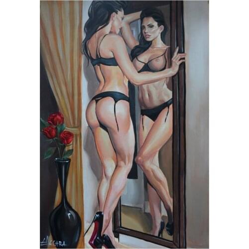 100%Handmade Oil Painting Hand NUDE EROTICs OIL ROSE LESBIAN INTEREST art shipping free