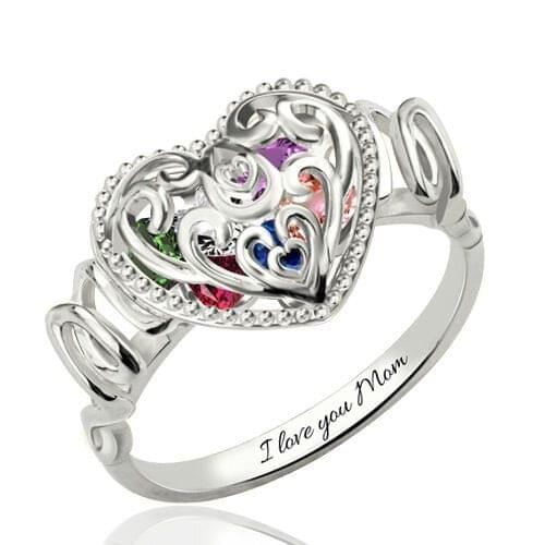 Fashion 2 Colors Carved Rose Gold Color Heart Love Colorful Crystal Zircon Alloy Female Ring for Women Party Jewelry Accessories