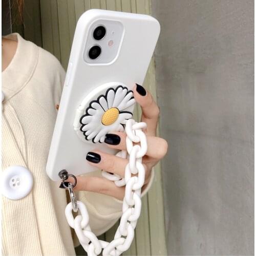 Fashion Chain Bracelet Mirror Flower Little Daisy Phone Case For Samsung galaxy S21 S20 ultra S8 S9 Plus S10 Note 10 20 Lanyard