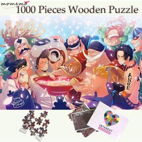 MOMEMO White Beard Pirater Party Wooden Puzzle 1000 Pieces Anime One Piece Jigsaw Puzzles Toys Adults Children Teenagers Gifts