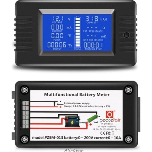 DC Multimeter 0-200V 0-10A Battery Tester Voltmeter Ammeter Power Voltage Current Impedance Capacity Energy Time Meter Monitor