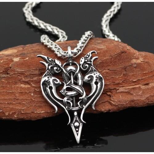 Men 316L Stainless steel viking odins raven amulet in thors hammer pendant necklace