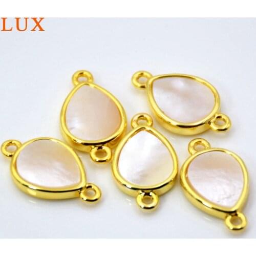 Natural white shell connector teardrop pear shape Gem stone charms sea shell gold setting jewelry for bracelet making
