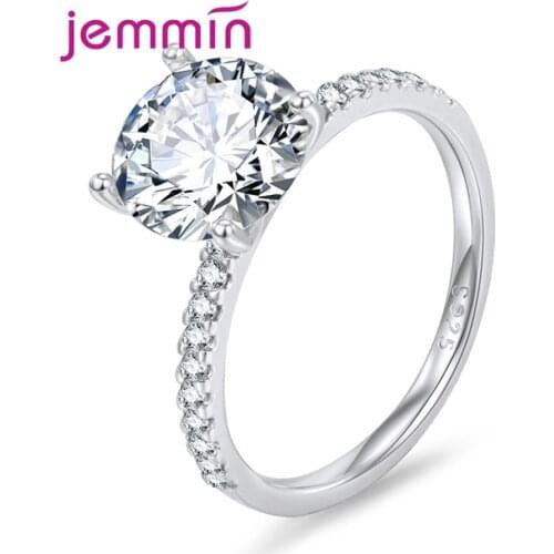 Engagement 925 Sterling Silver Rings For Women Simple Design White Cubic Zirconia Valentine Christmas Party Anel Gifts Jewelry