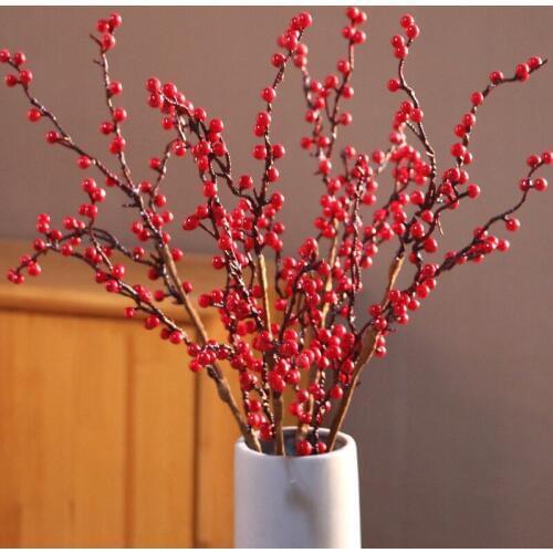 Single Foam Red Berry Artificial Flower Christmas Decoration Home Wedding Flower Fake Flower New Years decor for home