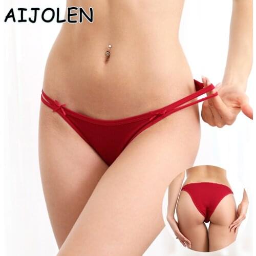 AIJOLEN Solid Color Cotton Womens Panties Sexy Burgundy Bow knot Underwear Soft Close-fitting Underpants Sexy Ladies Thongs