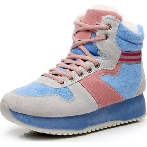 Autumn and winter Korean version of color matching casual shoes plus velvet snow boots womens cotton boots fashion Martin boots