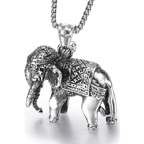 Elephant Pendant & Necklace Stainless Steel Men Punk Cool 60cm Chain Personality Animal Jewelry Gift Dropshipping