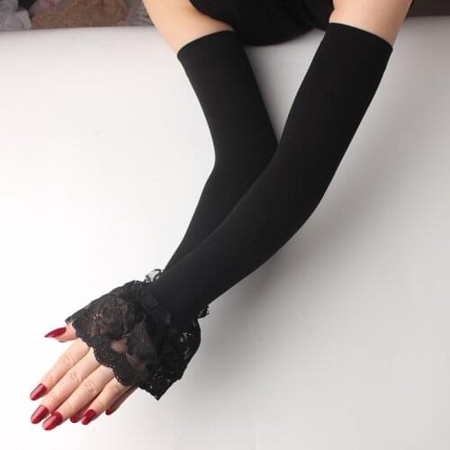 1 Pair Elastic Sleeve Driving Gloves Long Fingerless Ice Silk Lace Arm Sleeve Mittens Covered Summer Sunscreen Lace Gloves Women