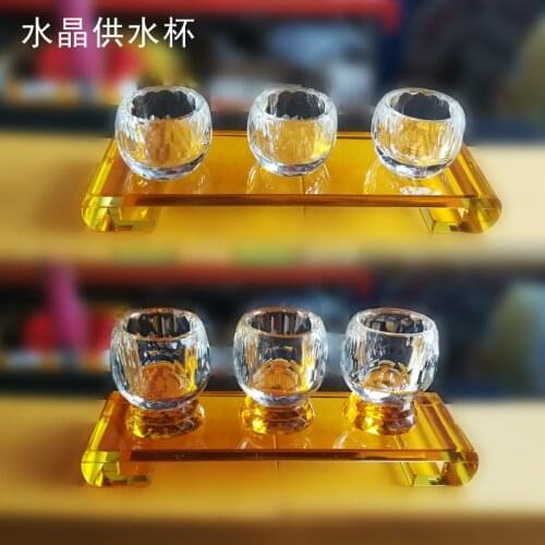 Transparent crystal for Buddha Holy Water Cup Purification Cup enshrine and worship Buddhist statue 3pcs cups set 21x7.5x6.5CM