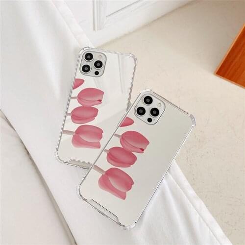 Tulip Mirror Phone Case for iPhone 12 Pro Max 11 7 8 Plus X XR XS MAX Transparent Anti knock Phone Protective Cover