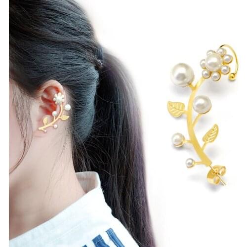 YCHM Pear Flower Wrap Earring Leaf Clip Earrings For Women Stainless Steel Jewelry Earring Cuff Statment Womens Gift