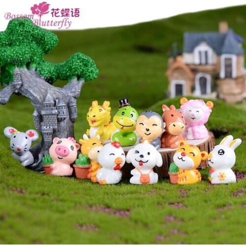 Cute Zodiac China Animals Mouse Dog Tiger Model Statue Figurine Crafts Figure Ornament Miniatures Girl Home Room Decoration