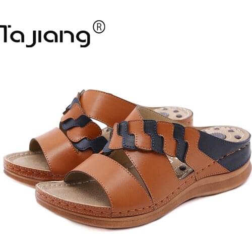 Ta Jiang New thick-soled slope heel slippers European and American fashion hollow summer female gladiator beach slippers T2730-1