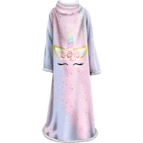 Unicorn Air Condition Wearable Polyester Blanket With Sleeves Arms Comfy Plush Sleeved TV Thrrows Wrap Robe
