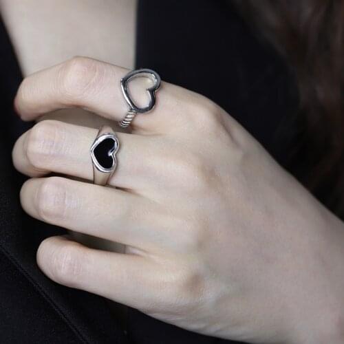 Retro Do The Old Wind Does Open Adjustable The Hollow Love Two-piece Combination Stacking Ring Female Ins Cold Wind Punk Jewelry