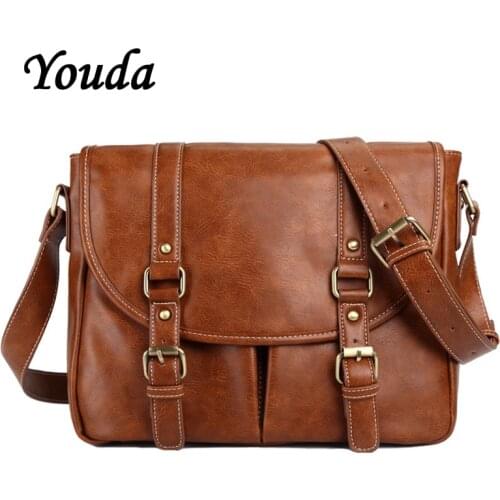 Youda Fashion PU Leather Shoulder Bag Vintage Solid Color Messenger Bags Large Capacity Handbag Classic Style Doctor Tote