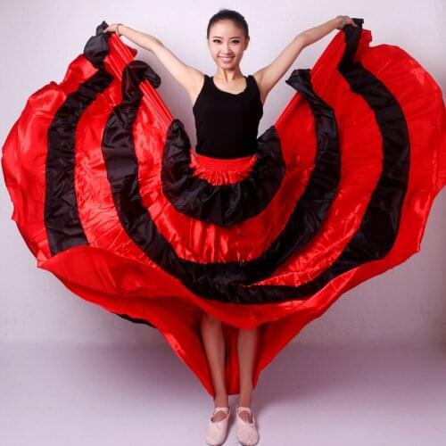 Spanish Flamenco Skirt Bullfight Dance Dress Costumes Stage Performance Party Bronzing Ruffles Big Swing Skirt For Women