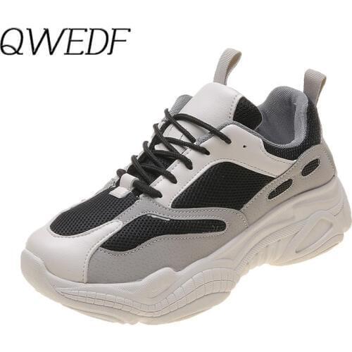 QWEDF 2019 autumn casual shoes woman lace up round toe vulcanize shoes platform sneakers student bottom comfortable flats Z2-09
