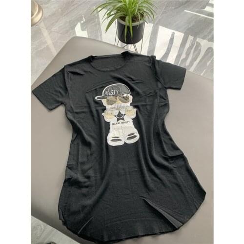 Ice silk short sleeve knitting summer loose size women Cartoon cool short sleeve T-shirt with hip hop style