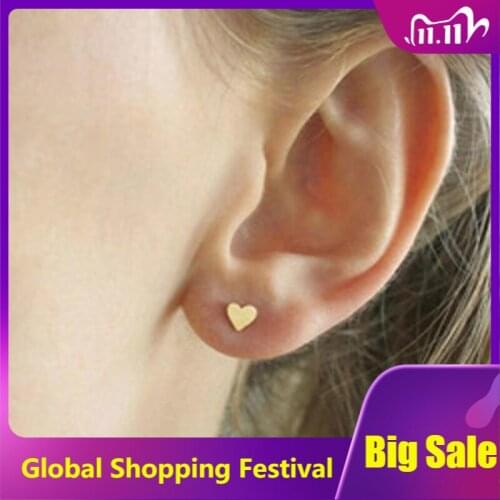 Women Stainless Steel Earrings Small Engagement Minimalist Heart Love Stud Gold Silver Color Stud Earrings Cute Gift New
