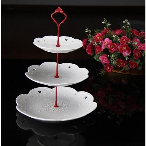 1 Sets 3 Tier Cake Plate Stand(plate Not Include) Handle Crown Fitting Metal Wedding Party Silver/golden Wholesale