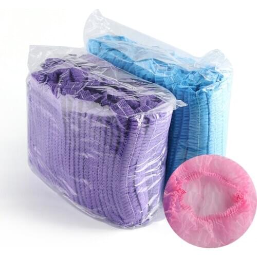 100pcs Disposable Dustproof Hair Net Caps Non Woven Fabric/Plastic Sterile Security Protection Hat Workplace Safety Supplies
