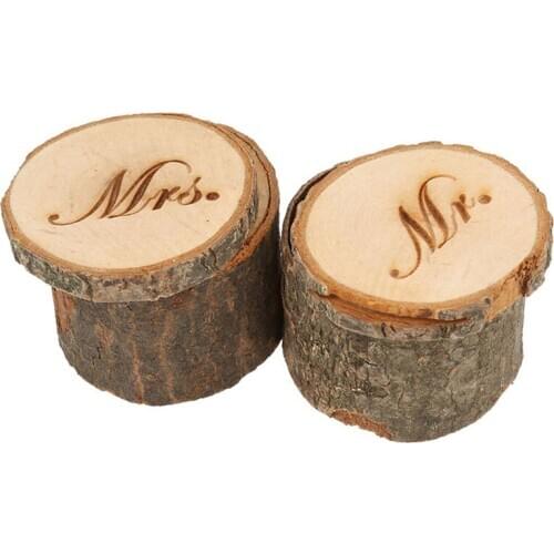2pcs Mr & Mrs Shabby Chic Rustic Wedding Ring Pillow Holder Box Made of wood