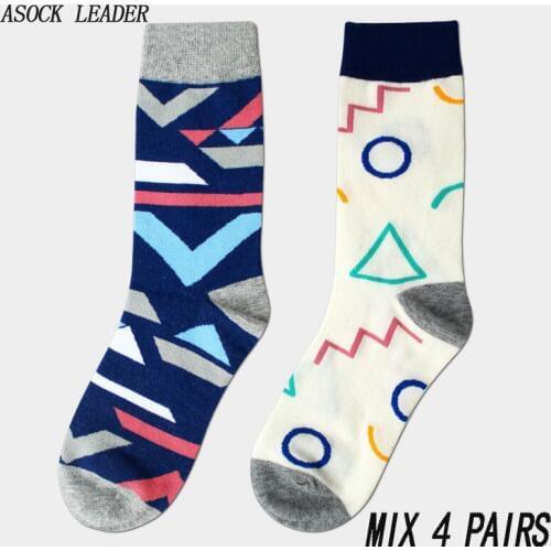 2018 Spring&Summer Cotton MenS Socks Trend Neutral Couple Socks Creative Middle Tube Casual Socks 4 Pairs/Lot
