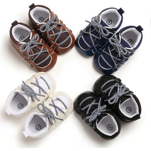 2019 Fashion Newborn Baby Boy Girls Unisex Bandage Soft Sole Crib Shoes Casual PU Leather Anti-slip Sneakers 0-18M Prewalkers