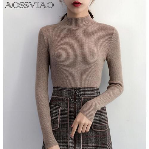 2021 Autumn Winter Women Pullovers Sweater Knitted Korean Elasticity Casual Jumper Fashion Slim Turtleneck Warm Female Sweaters