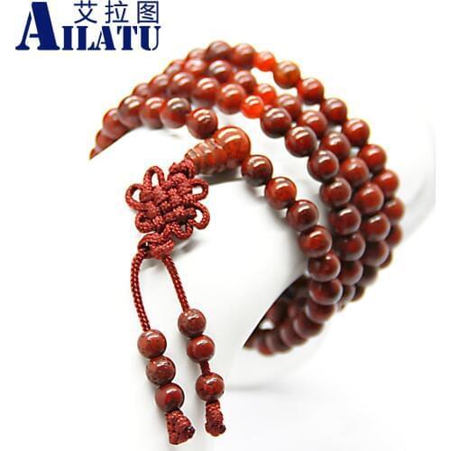 Ailatu 108 Pieces Round Wooden Prayer Beads Buddhist Red Starmoon Bodhi Seeds Rosary Bracelet