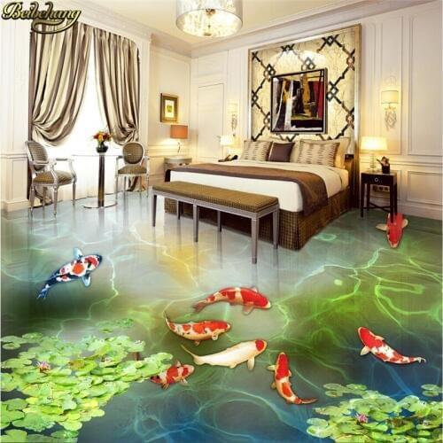 Beibehang Custom photo wallpaper floor painted pond carp lotus Chinese wind 3D painting floor papel de parede