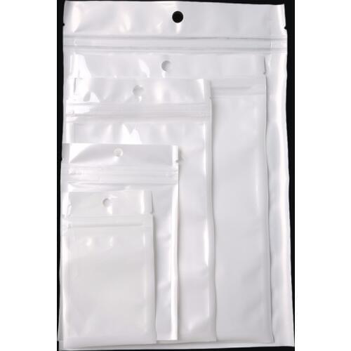 White Clear Self Seal Zipper Plastic Retail Packaging Poly Pouches Ziplock Zip Lock Bags Package With Hang Hole