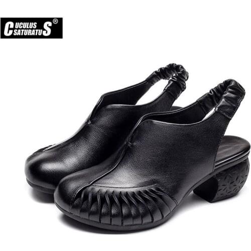 Cuculus manual Genuine Leather high heel womens boots Black brown Vintage texture Daily womens shoes Comfortable lining