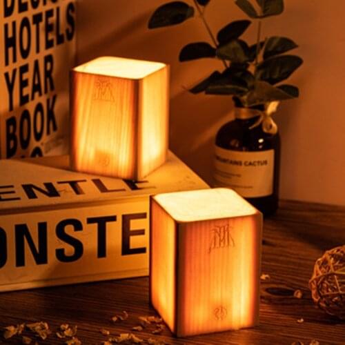 Wooden LED Night Lights Rechargeable Bedside Table Lamp Warm Lighting Home Decoration Soft Light Decoration Bedroom Bedside Lamp