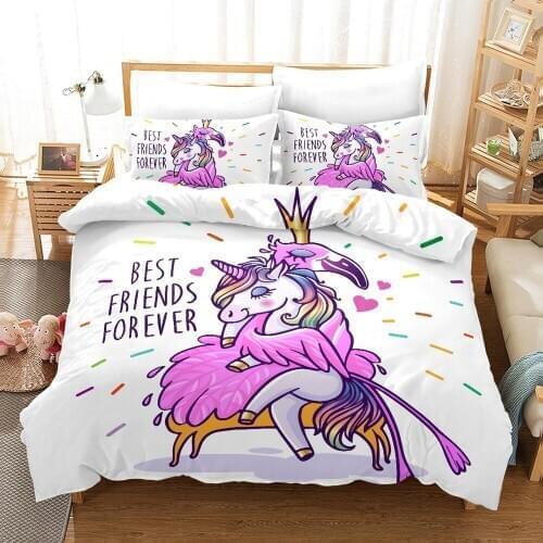 Home Textiles Girls 3D Unicorn Bedding Set Quilt Cover Cute Purple Unicorn Print Girls Kids Cartoon Duvet Cover with Pillowcases