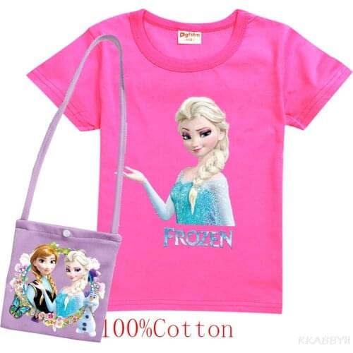 Middle-school Childrens Cotton Short Sleeve T-Shirt + Crossbody Bag Childrens Clothing Anna Essa Frozen