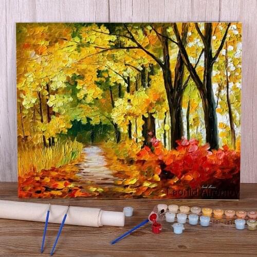 Oil Painting Style Fall Park Coloring By Numbers Painting Kit Acrylic Paints 40*50 Canvas Pictures Handicraft