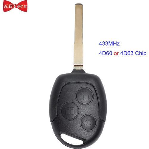 KEYECU for Ford Fiesta 2011 2012 2013 2014 2015 2016 Remote Key Fob 433Mhz 4D60/4D63 Chip KR55WK47899 HU101