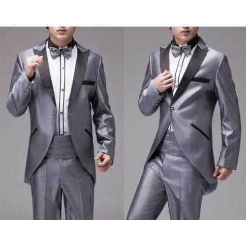 Handsome Groomsmen Peak Lapel Groom Tuxedos Mens Wedding Dress Man Jacket Blazer Prom Dinner (Jacket+Pants+Tie) A091